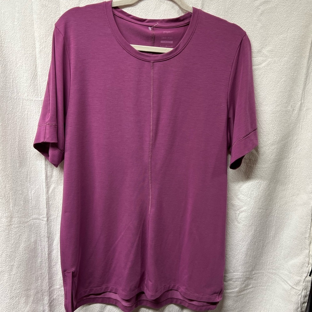 Nike Drifit Yoga Purple Short Sleeve Tee Relaxed Fit
